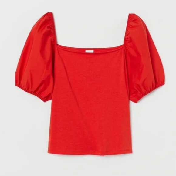 H&M Red Puff Sleeve Top - Picture 1 of 5